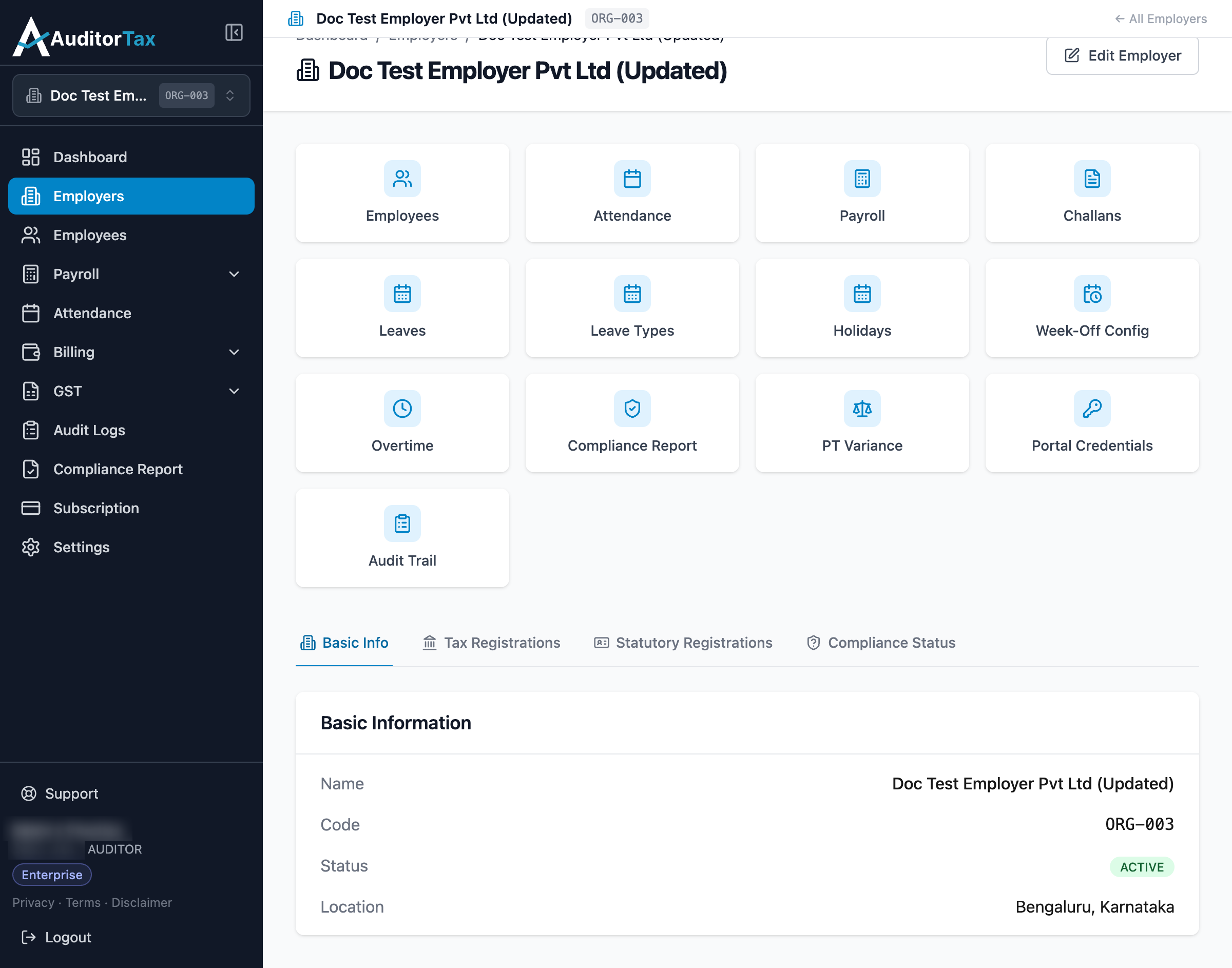 Employer detail page showing the updated establishment name